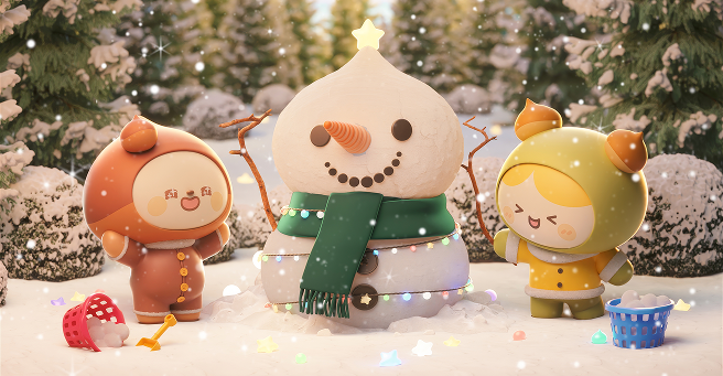 과천시 소통 캐릭터, 송이와 율이 겨울테마 3d 이미지